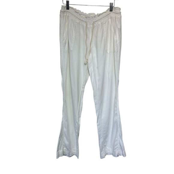 Roxy White Linen Blend Oceanside Flared Pants, M - Picture 2 of 11